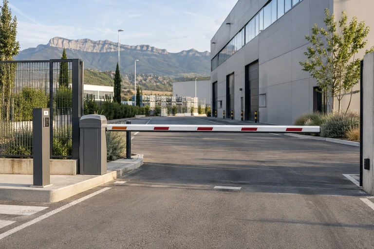 Barrera automàtica d’entrada a un aparcament d’empresa