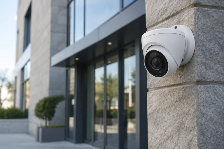Càmera de videovigilància instal·lada en una façana